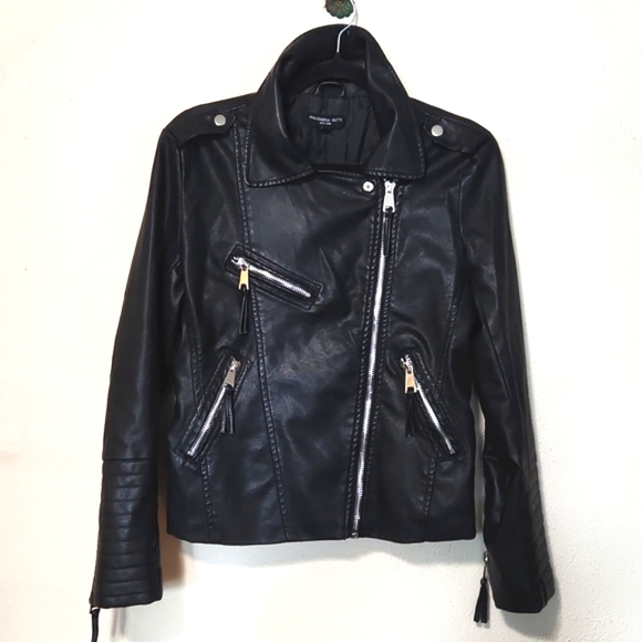 Philomena Petti Black Motorcycle Faux Leather Biker Jacket Large EUC - Picture 5 of 13
